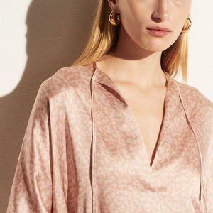 Vince Feathered Petal Tie Neck Silk Blouse
